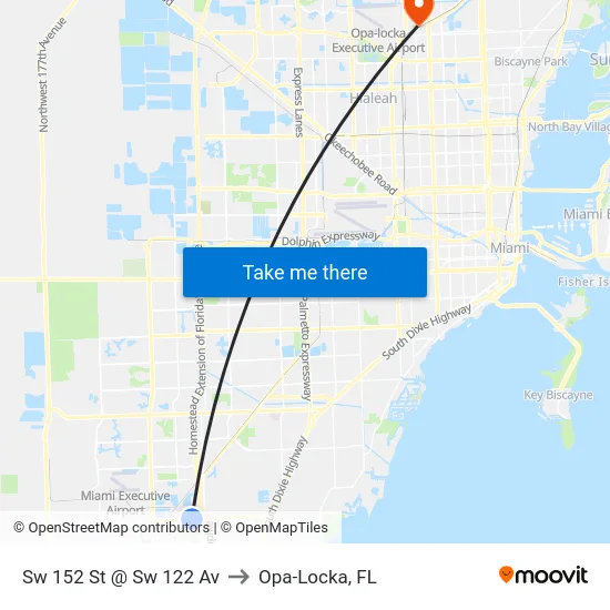Sw 152 St @ Sw 122 Av to Opa-Locka, FL map