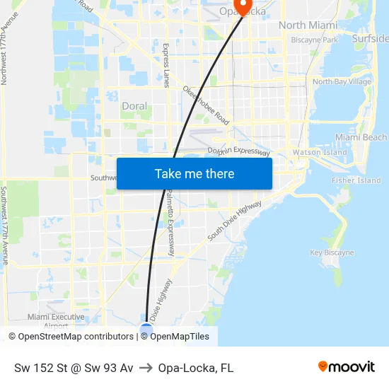 Sw 152 St @ Sw 93 Av to Opa-Locka, FL map