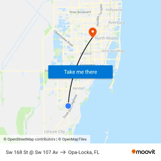 Sw 168 St @ Sw 107 Av to Opa-Locka, FL map