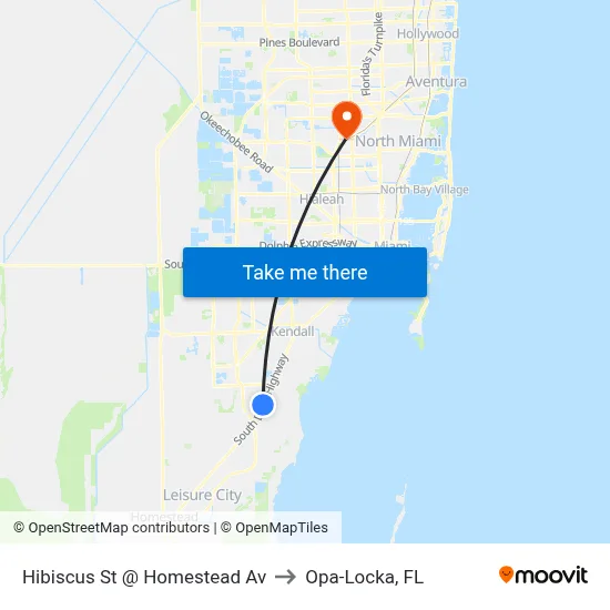 Hibiscus St @ Homestead Av to Opa-Locka, FL map