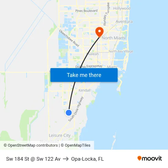 Sw 184 St @ Sw 122 Av to Opa-Locka, FL map