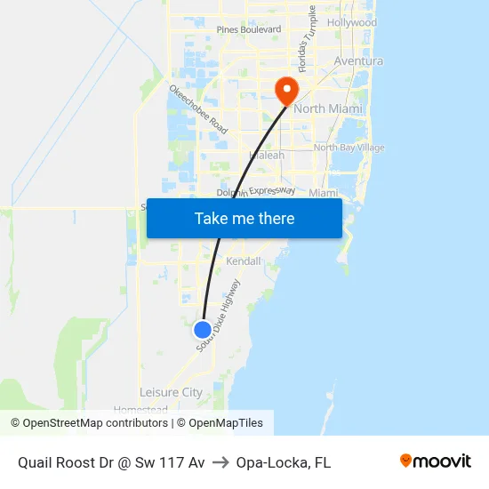 Quail Roost Dr @ Sw 117 Av to Opa-Locka, FL map