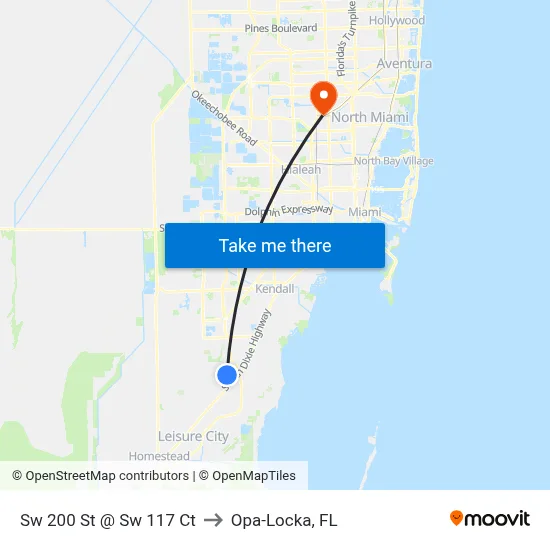 Sw 200 St @ Sw 117 Ct to Opa-Locka, FL map