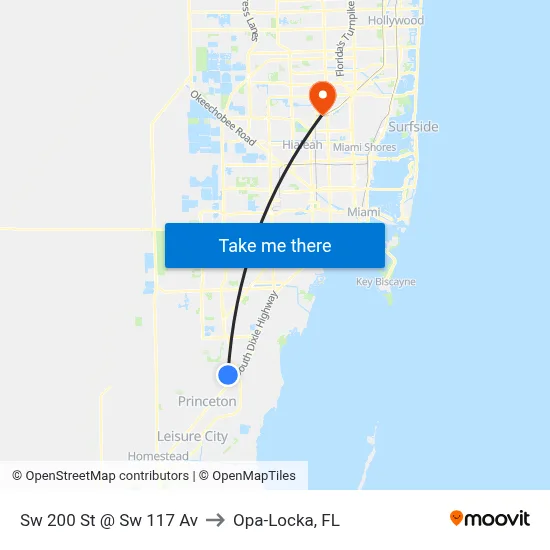 Sw 200 St @ Sw 117 Av to Opa-Locka, FL map