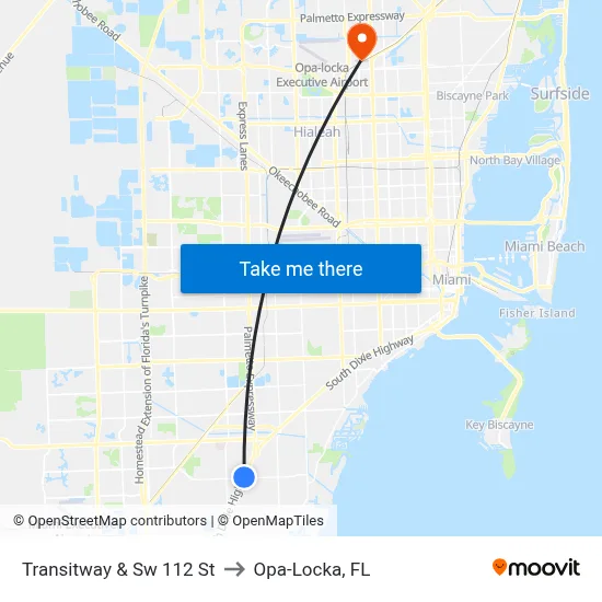 Transitway & Sw 112 St to Opa-Locka, FL map