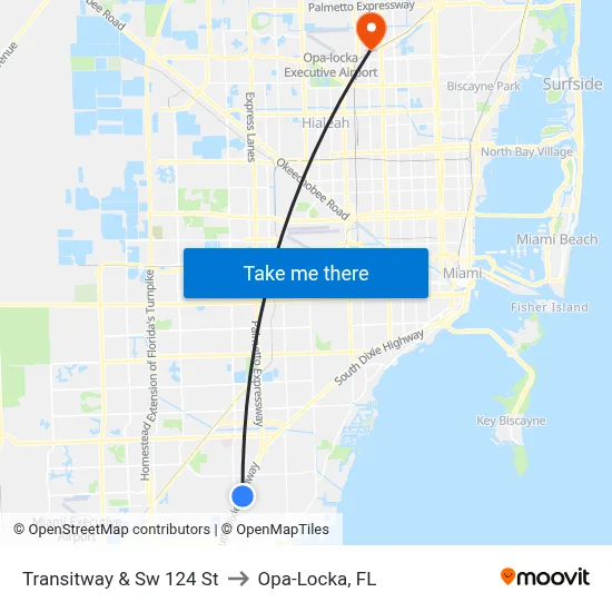 Transitway & Sw 124 St to Opa-Locka, FL map