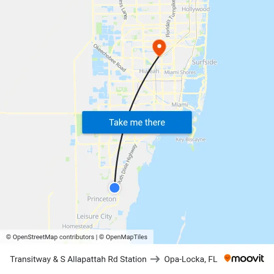 Transitway & S Allapattah Rd Station to Opa-Locka, FL map