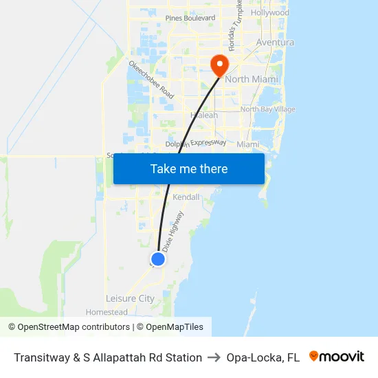 Transitway & S Allapattah Rd Station to Opa-Locka, FL map