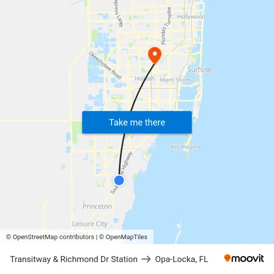 Transitway & Richmond Dr Station to Opa-Locka, FL map