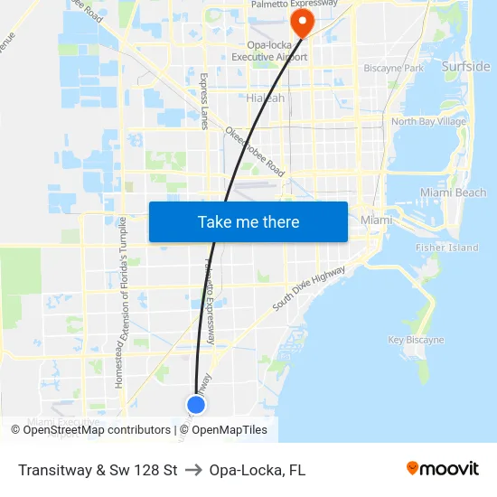Transitway & Sw 128 St to Opa-Locka, FL map