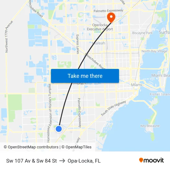 Sw 107 Av & Sw 84 St to Opa-Locka, FL map