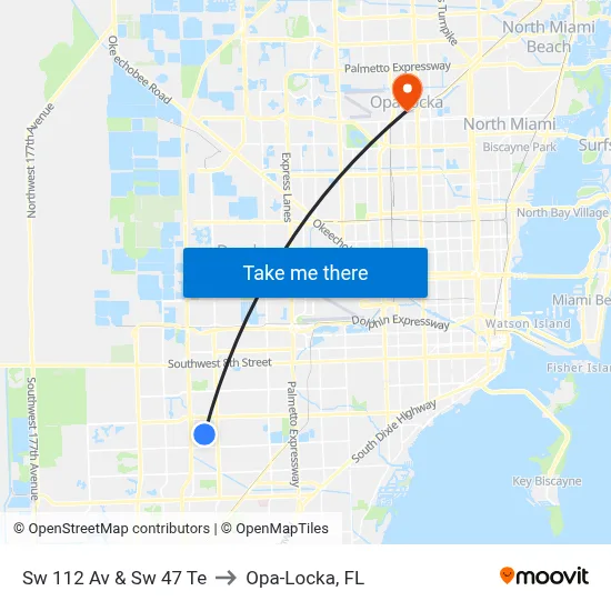 Sw 112 Av & Sw 47 Te to Opa-Locka, FL map