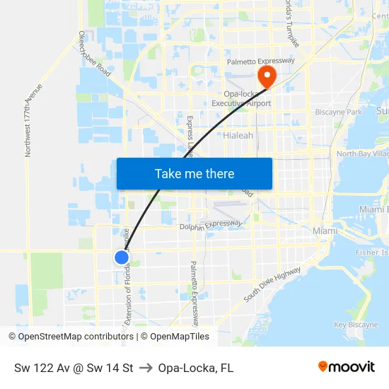 Sw 122 Av @ Sw 14 St to Opa-Locka, FL map