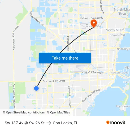 Sw 137 Av @ Sw 26 St to Opa-Locka, FL map