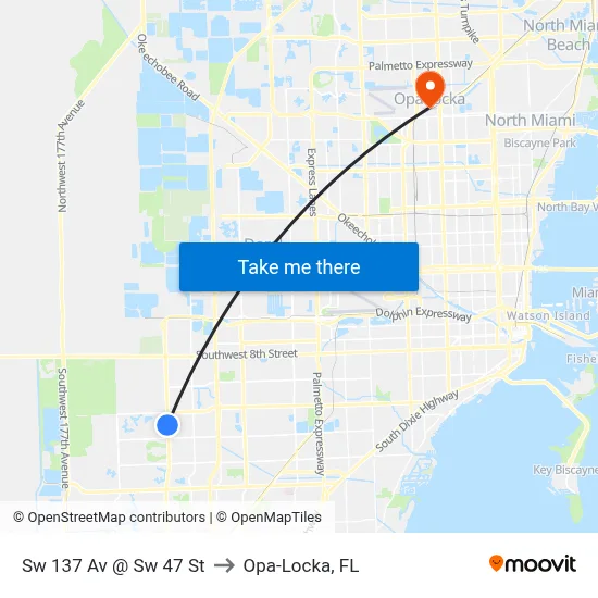 Sw 137 Av @ Sw 47 St to Opa-Locka, FL map