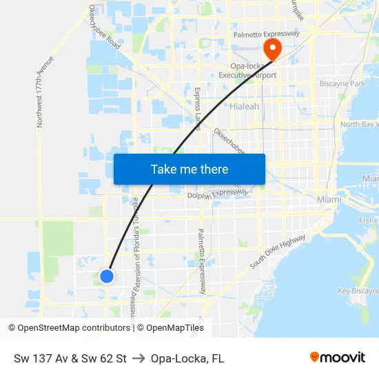Sw 137 Av & Sw 62 St to Opa-Locka, FL map