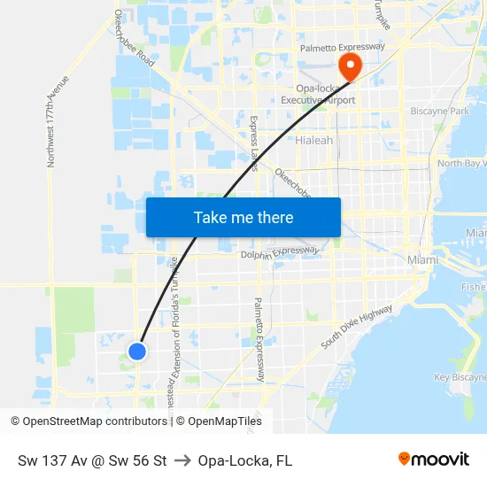 Sw 137 Av @ Sw 56 St to Opa-Locka, FL map