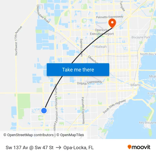 Sw 137 Av @ Sw 47 St to Opa-Locka, FL map