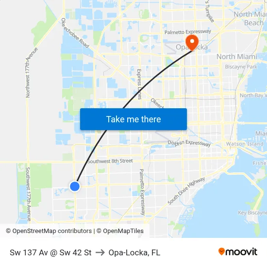 Sw 137 Av @ Sw 42 St to Opa-Locka, FL map