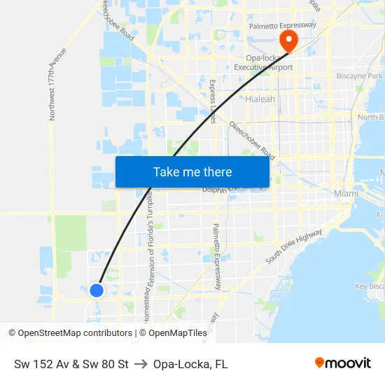 Sw 152 Av & Sw 80 St to Opa-Locka, FL map