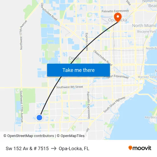 Sw 152 Av & # 7515 to Opa-Locka, FL map