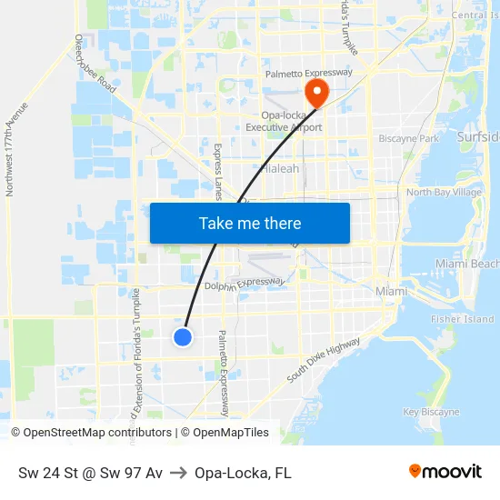 Sw 24 St @ Sw 97 Av to Opa-Locka, FL map