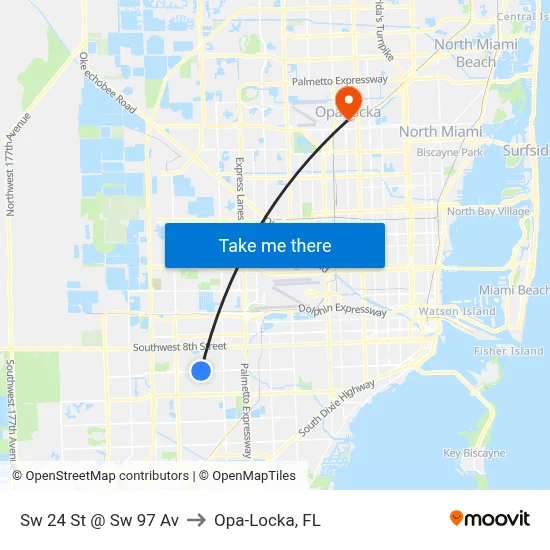 Sw 24 St @ Sw 97 Av to Opa-Locka, FL map