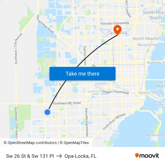 Sw 26 St & Sw 131 Pl to Opa-Locka, FL map