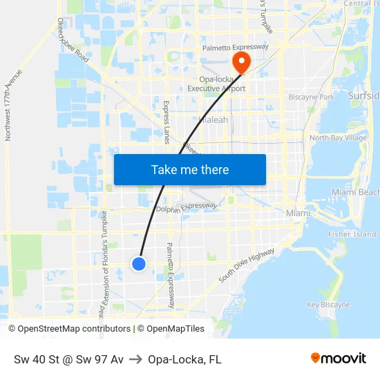 Sw 40 St @ Sw 97 Av to Opa-Locka, FL map