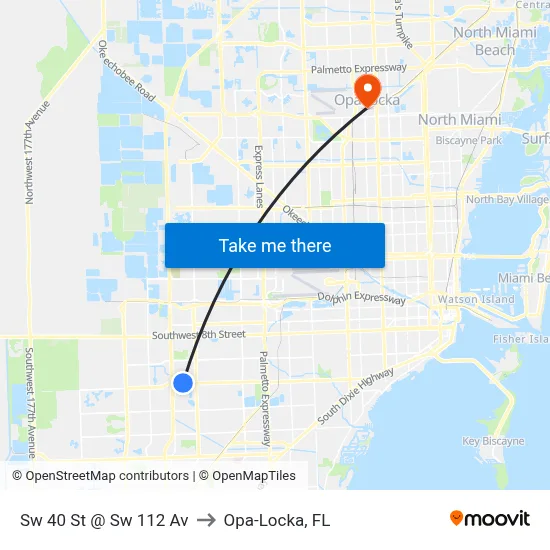 Sw 40 St @ Sw 112 Av to Opa-Locka, FL map