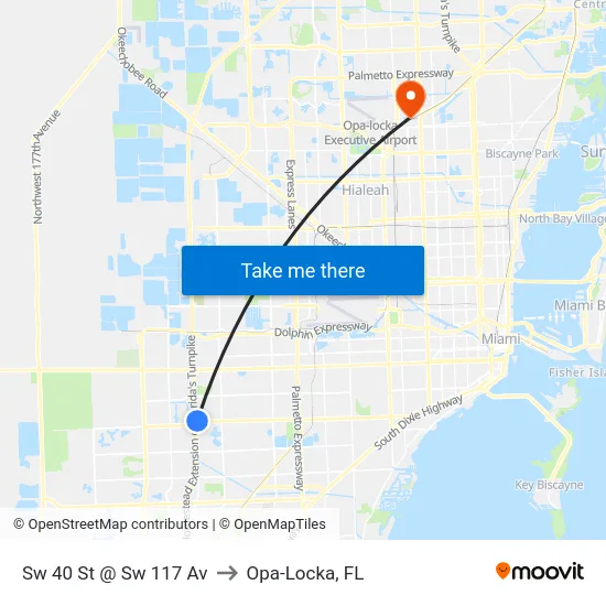Sw 40 St @ Sw 117 Av to Opa-Locka, FL map