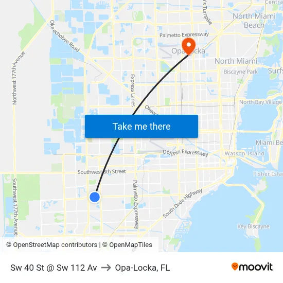 Sw 40 St @ Sw 112 Av to Opa-Locka, FL map