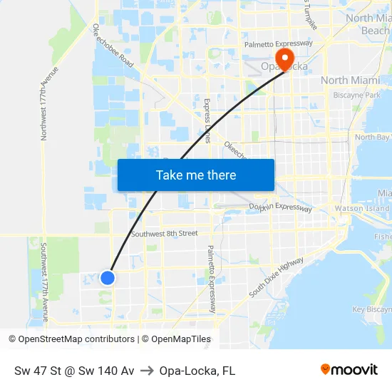 Sw 47 St @ Sw 140 Av to Opa-Locka, FL map