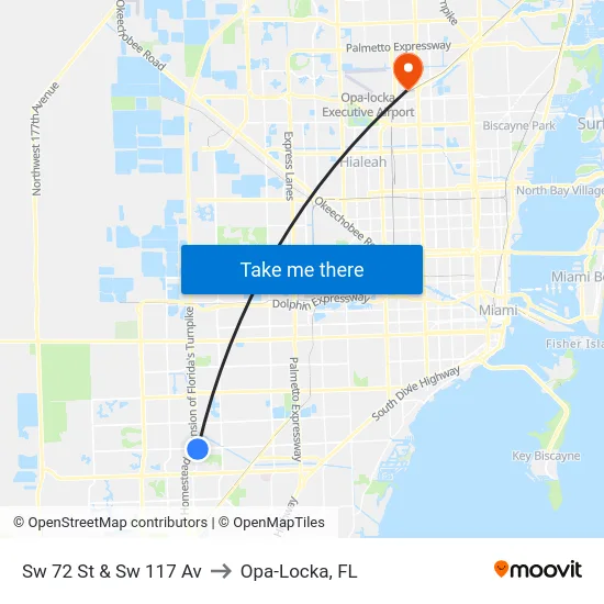 Sw 72 St & Sw 117 Av to Opa-Locka, FL map