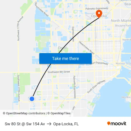 Sw 80 St @ Sw 154 Av to Opa-Locka, FL map