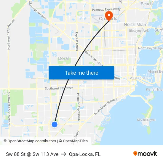 Sw 88 St @ Sw 113 Ave to Opa-Locka, FL map