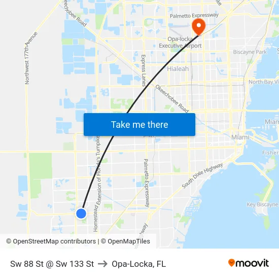 Sw 88 St @ Sw 133 St to Opa-Locka, FL map