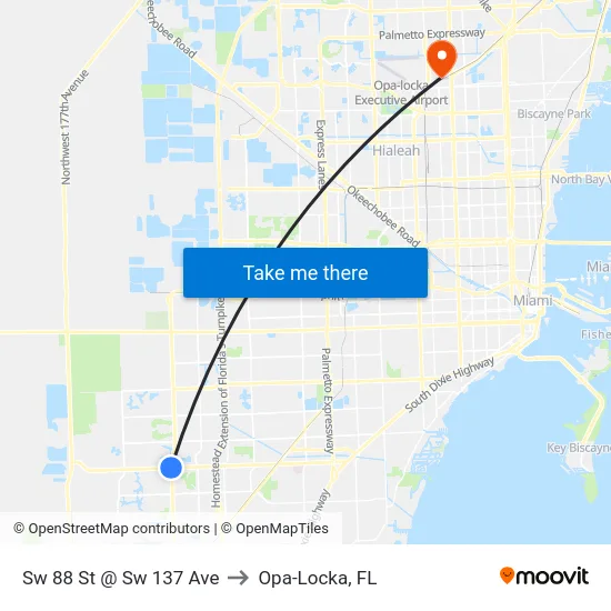 Sw 88 St @ Sw 137 Ave to Opa-Locka, FL map
