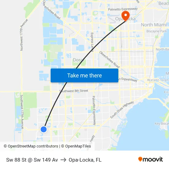 Sw 88 St @ Sw 149 Av to Opa-Locka, FL map