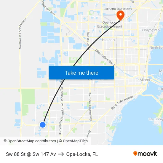 Sw 88 St @ Sw 147 Av to Opa-Locka, FL map