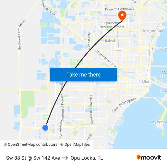 Sw 88 St @ Sw 142 Ave to Opa-Locka, FL map