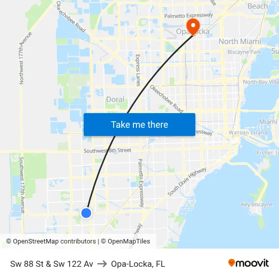 Sw 88 St & Sw 122 Av to Opa-Locka, FL map
