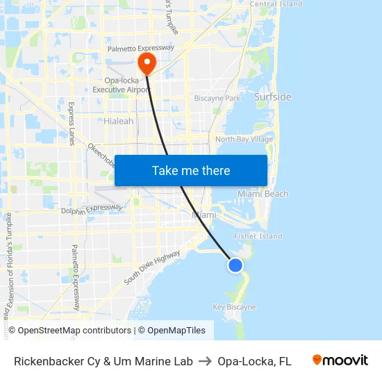 Rickenbacker Cy & Um Marine Lab to Opa-Locka, FL map