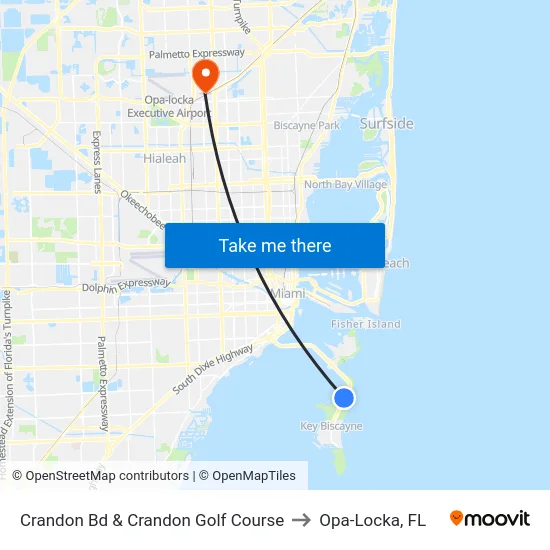 Crandon Bd & Crandon Golf Course to Opa-Locka, FL map