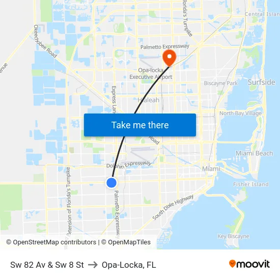Sw 82 Av & Sw 8 St to Opa-Locka, FL map