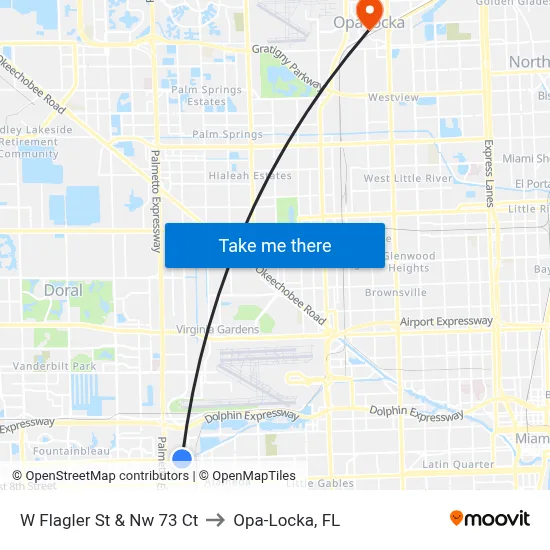 W Flagler St & Nw 73 Ct to Opa-Locka, FL map