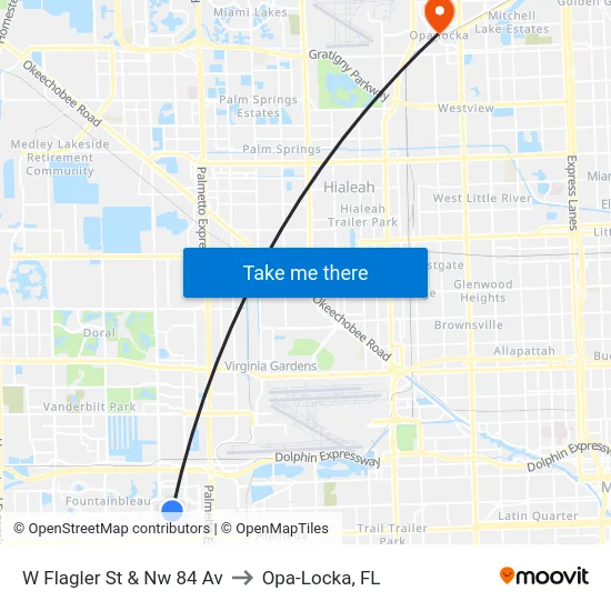 W Flagler St & Nw 84 Av to Opa-Locka, FL map