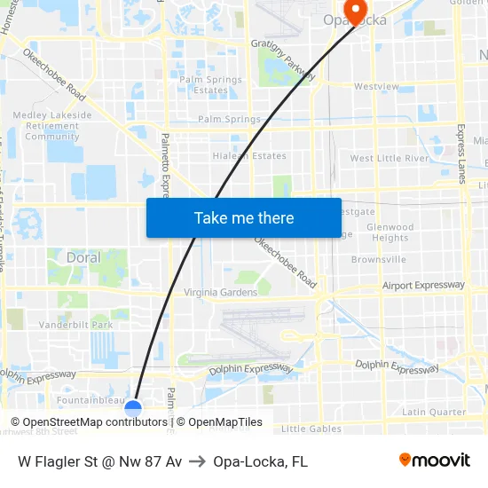W Flagler St @ Nw 87 Av to Opa-Locka, FL map