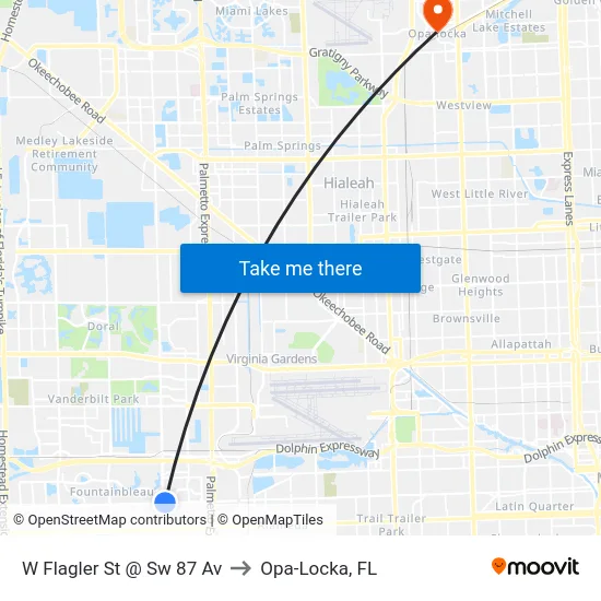 W Flagler St @ Sw 87 Av to Opa-Locka, FL map