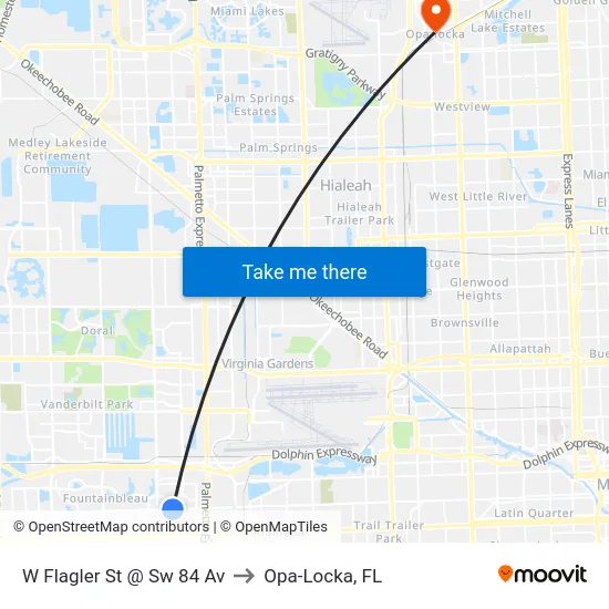 W Flagler St @ Sw 84 Av to Opa-Locka, FL map